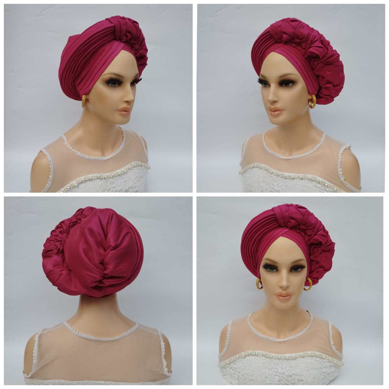 Glam Origins Meena Pink Silk Turban Turbans 	Handmade silk turbans	Adjust to fit	Vibrant Colors	Stylish	True to roots	Spot clean	Best dry clean	Made in Nigeria
 Meena Pink Silk Turban