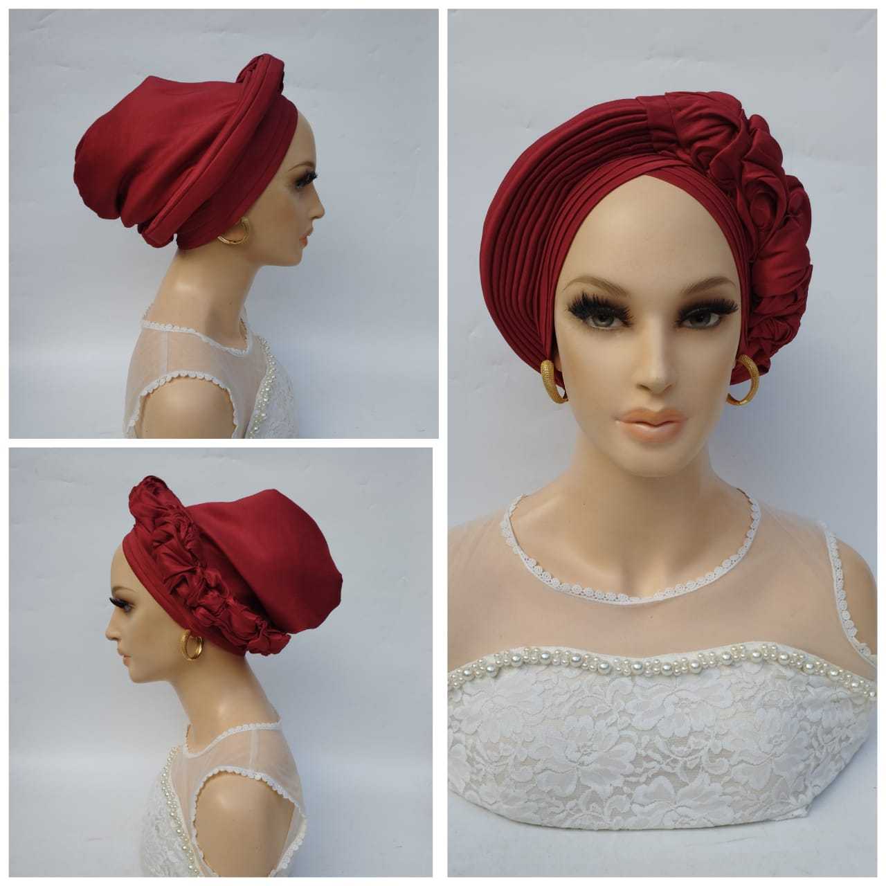 Glam Origins Meena Red Silk Turban Turbans 	Handmade silk turbans	Adjust to fit	Vibrant Colors	Stylish	True to roots	Spot clean	Best dry clean	Made in Nigeria
 Meena Red Silk Turban