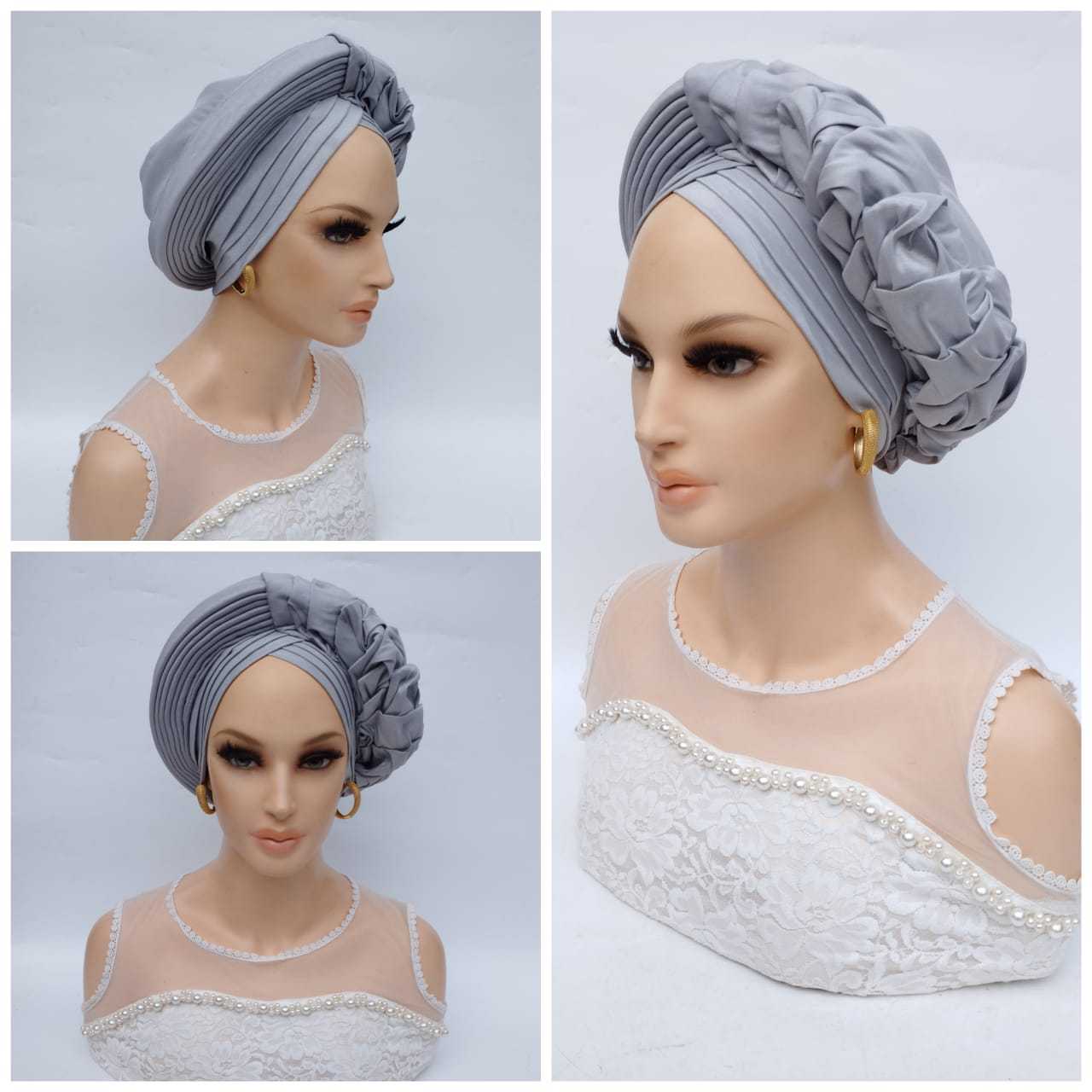 Glam Origins Meena Silver silk Turban Turbans 	Handmade silk turbans	Adjust to fit	Vibrant Colors	Stylish	True to roots	Spot clean	Best dry clean	Made in Nigeria
 Meena Silver silk Turban