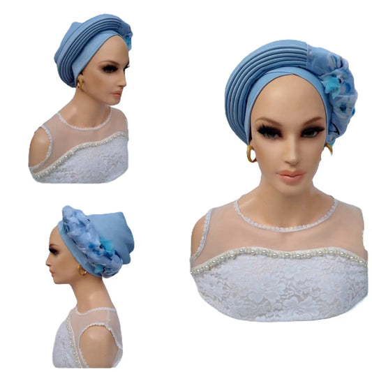 Meena embellished soft blue silk turban Glam Origins