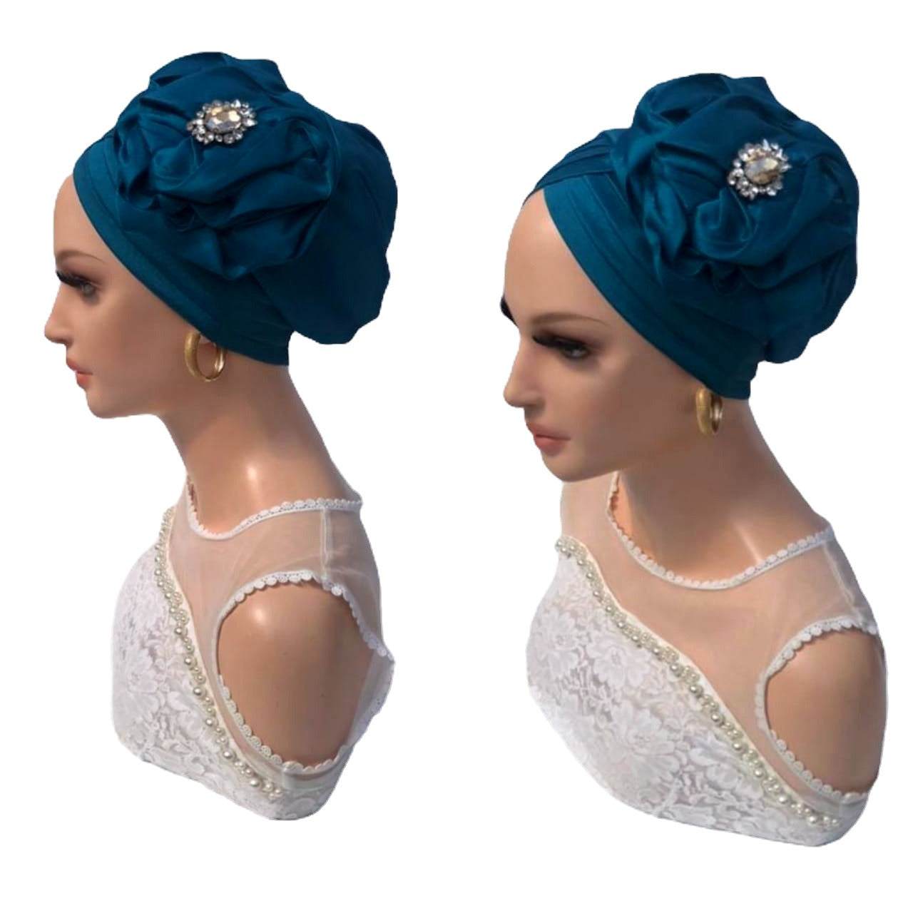 Glam Origins Jojo flower embellished Deep Green silk turban Turbans 	Handmade silk turbans	Adjust to fit	Vibrant Colors	Stylish	True to roots	Spot clean	Best dry clean	Made in Nigeria
 Jojo flower embellished Deep Green silk turban